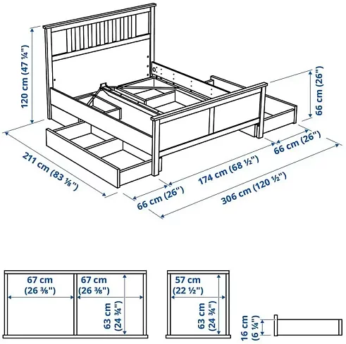 Каркас кровати с 4 ящиками ХЕМНЕС, Белый