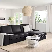 Кожаный угловой диван с оттоманкой Кивик Без механизма Черный