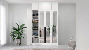 Шкаф распашной Бастион 4-дверный с антресолью и 4-мя зеркалами 1.6 м Белый