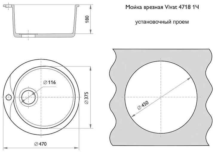 Мойка врезная Vivat, Черный