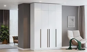 Шкаф распашной четырёхстворчатый Берген (Лорена) ШК-1600 с антресолью (белое дерево) Белый