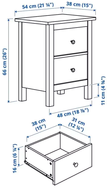 Комод с 2 ящиками HEMNES, Белый